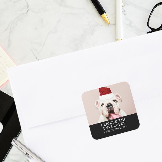 Funny Dog Afbeelding gepersonaliseerde kerstfoto Vierkante Sticker