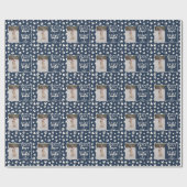 Funny Dog Afbeelding Personaliseer Blue Christmas  Cadeaupapier (Vlak)