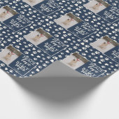 Funny Dog Afbeelding Personaliseer Blue Christmas  Cadeaupapier (Hoek)