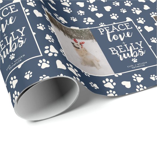 Funny Dog Afbeelding Personaliseer Blue Christmas  Cadeaupapier (Rol Hoek)