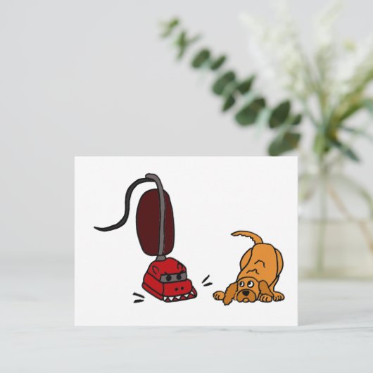 Funny Dog Afraid of Vacuum Cleaner Briefkaart (Staand voorkant)