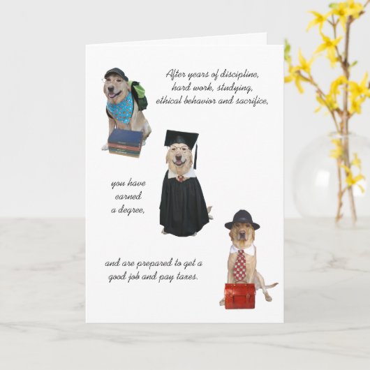 Funny Dog Afstuderen Kaart (Gele Bloem)