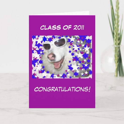 Funny Dog Afstuderen op Paarse Kaart (Voorkant)