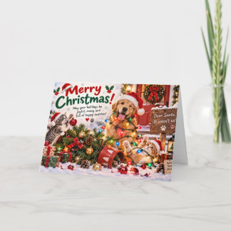 Funny Dog and Cat Christmas Card Kaart