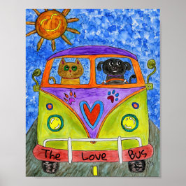 Funny Dog and Cat Driving a Bus Poster