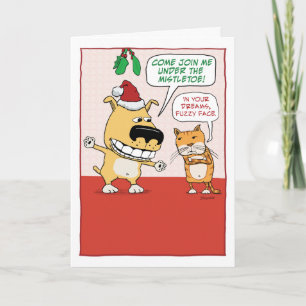 Funny Dog and Cat Mistletoe Christmas Feestdagen Kaart