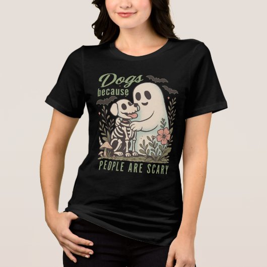 Funny Dog and Ghost Halloween  Tri-Blend Shirt (Voorkant)