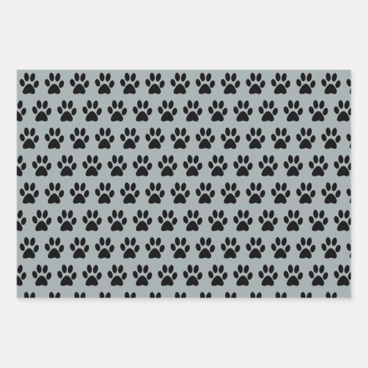 Funny Dog and Paw Prints Wrapping Paper Set of 3 (Voorkant 3)