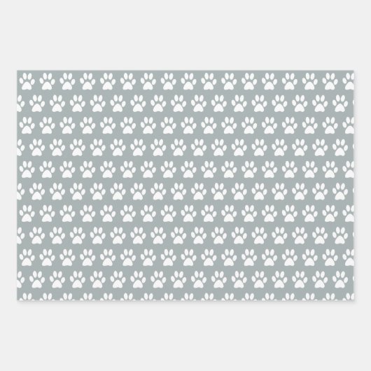 Funny Dog and Paw Prints Wrapping Paper Set of 3 (Voorkant 2)
