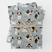 Funny Dog and Paw Prints Wrapping Paper Set of 3 (In situ)