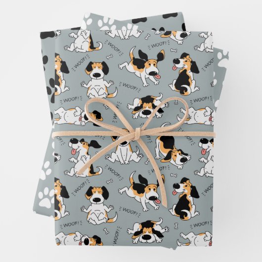 Funny Dog and Paw Prints Wrapping Paper Set of 3 (In situ)
