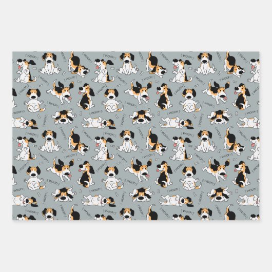 Funny Dog and Paw Prints Wrapping Paper Set of 3 (Voorkant)