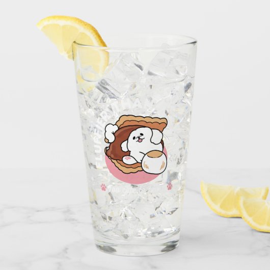 Funny Dog and S’more Design – Kawaii Pet Lover Pun Glas (Voorkant ijs)
