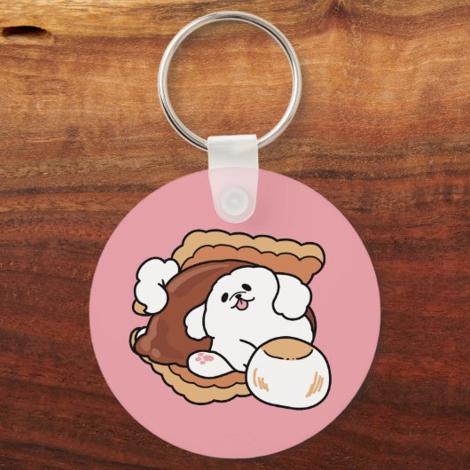 Funny Dog and S’more Design – Kawaii Pet Lover Pun Sleutelhanger (Achterkant)