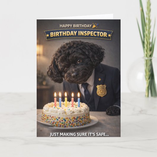 Funny Dog Birthday Card Cake Inspector Cockapoo Kaart (Voorkant)