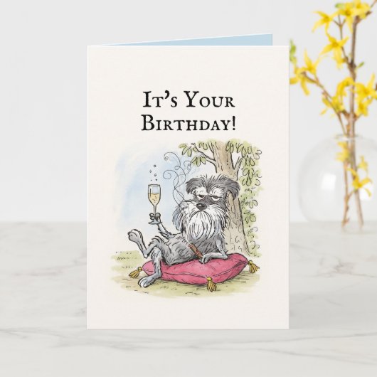 Funny Dog Birthday Card Kaart (Gele Bloem)