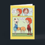 Funny Dog Biting Crotch Birthday Card Kaart<br><div class="desc">Hier is een grappige verjaardagskaart met een hond die graag een bepaald deel van de mannelijke anatomie bijt. Technisch gezien is hij geen wiener-hond, maar vertel dat niet aan de man die gebeten wordt. Bedankt voor het kiezen van dit originele ontwerp door © Chuck Ingwersen. Ik post elke dag cartoons...</div>