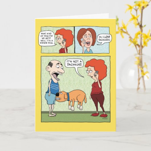 Funny Dog Biting Crotch Verjaardag Kaart (Gele Bloem)