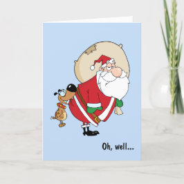 Funny Dog Biting Santa Kerstkaart Feestdagen Kaart
