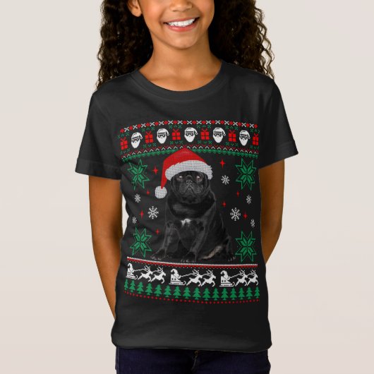 Funny Dog Black Pug Ugly KerstSweater T-shirt (Voorkant)