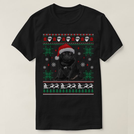 Funny Dog Black Pug Ugly KerstSweater T-shirt (Design voorkant)