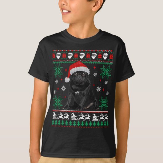 Funny Dog Black Pug Ugly KerstSweater T-shirt (Voorkant)