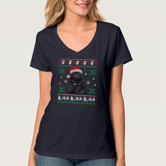 Funny Dog Black Pug Ugly KerstSweater T-shirt (Voorkant)