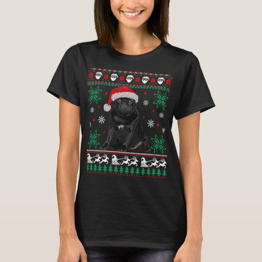 Funny Dog Black Pug Ugly KerstSweater T-shirt (Voorkant)