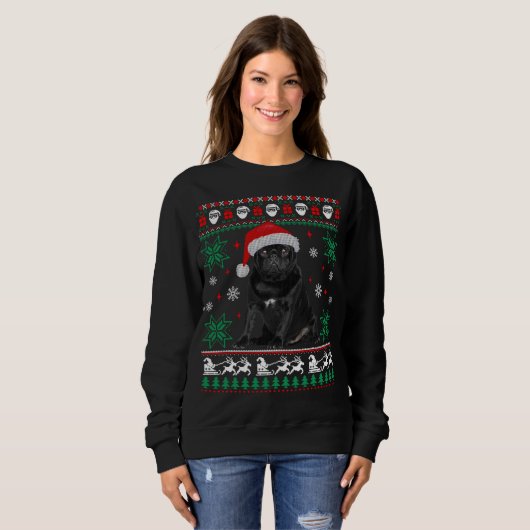 Funny Dog Black Pug Ugly KerstSweater Trui (Voorkant volledig)