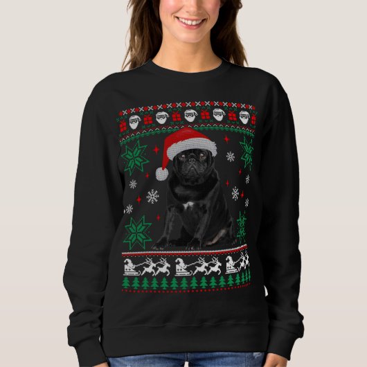 Funny Dog Black Pug Ugly KerstSweater Trui (Voorkant)