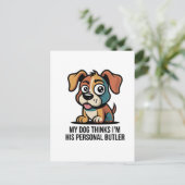 Funny Dog Butler Cartoon Quote Briefkaart (Staand voorkant)