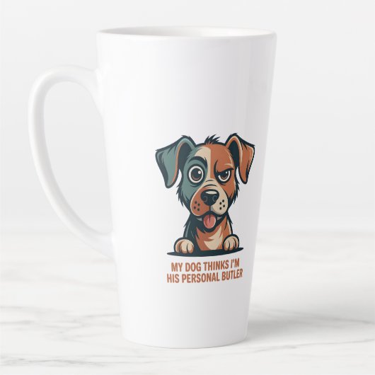 Funny Dog Butler Quote Illustration Latte Mok (Links)