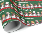 Funny Dog Carol Singers Add Your Message Cartoon Cadeaupapier (Rol Hoek)