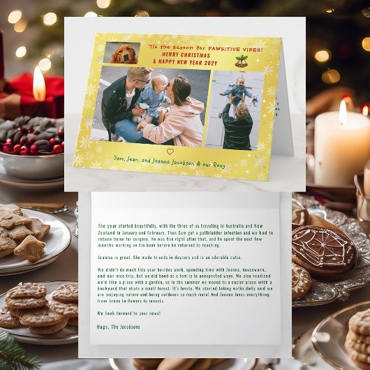 Funny Dog Cat 3 foto's Minimalistisch Elegant Gold Kaart