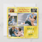 Funny Dog Cat 4 Photos Collage Cute Elegant Golden Feestdagenkaart (Voorkant)