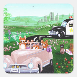 Funny Dog Cat Art Corgi Cop Police Creationart Vierkante Sticker