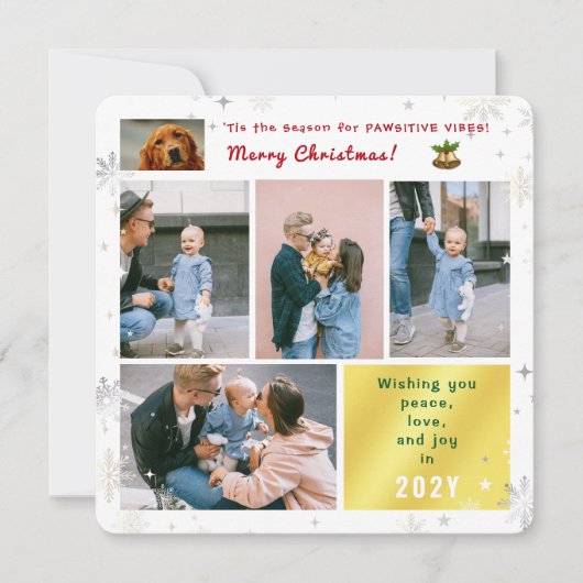 Funny Dog Cat Peace Love Joy 5 Foto's Schattige El Feestdagenkaart (Voorkant)