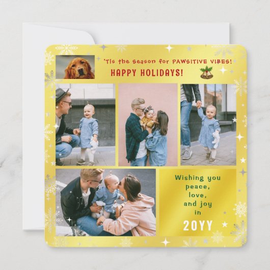 Funny Dog Cat Peace Love Joy 5 Foto's Schattige Go Feestdagenkaart (Voorkant)