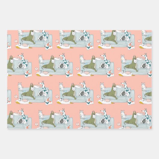 Funny Dog & Cat Pets Cartoon Inpakpapier Vel (Voorkant)