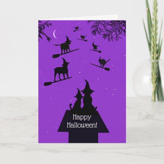 Funny Dog Cat Witches Happy Halloween Kaart (Voorkant)