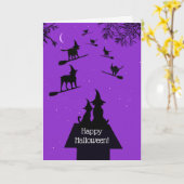 Funny Dog Cat Witches Happy Halloween Kaart (Gele Bloem)