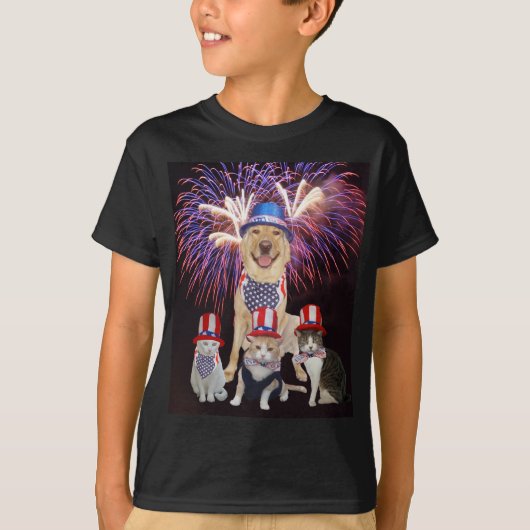 Funny Dog & Cats op 4 juli T-shirt (Voorkant)