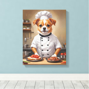 Funny Dog Chef Koken Voedsel Schattige Huisdier Canvas Afdruk