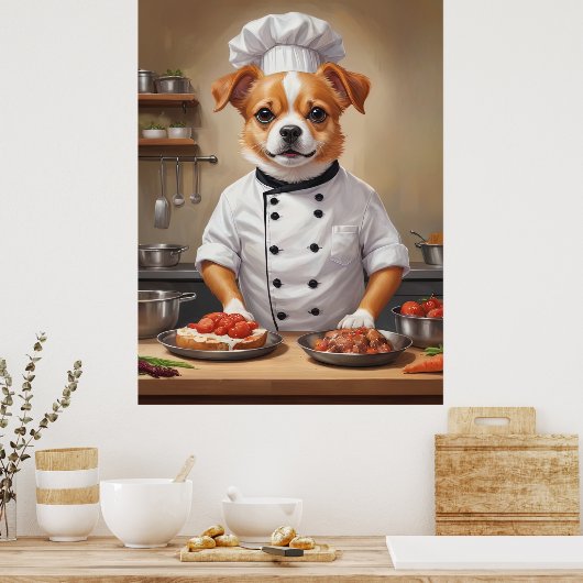 Funny Dog Chef Koken Voedsel Schattige Huisdier Poster (Keuken)