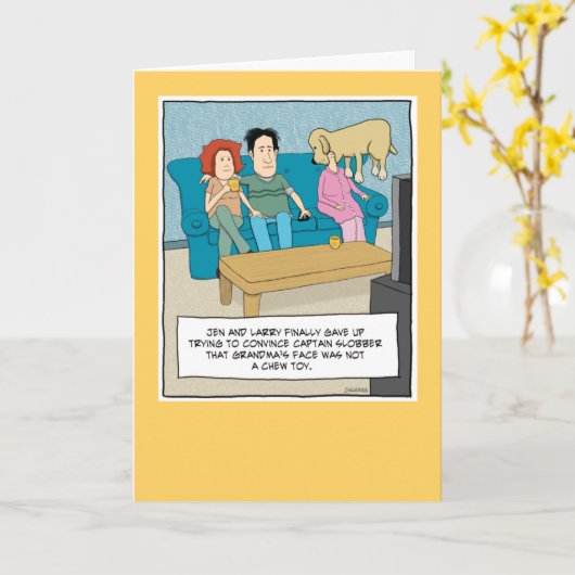 Funny Dog Chew Speelgoed Birthday Kaart (Gele Bloem)