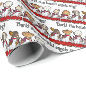 Funny Dog Choir Bark! Xmas Carol Pun Cartoon Cadeaupapier (Rol Hoek)