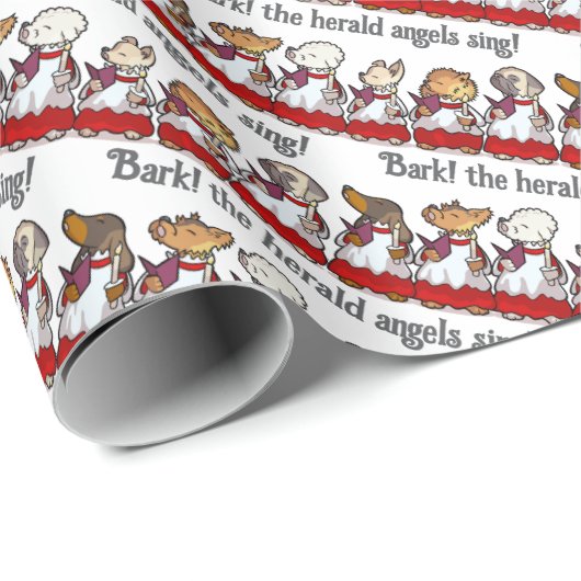 Funny Dog Choir Bark! Xmas Carol Pun Cartoon Cadeaupapier (Rol Hoek)