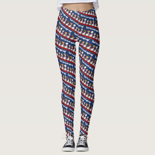 Funny Dog Choir Bark! Xmas Carol Pun Cartoon Leggings (Voorkant)