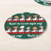 Funny Dog Choir Bark! Xmas Carol Pun Cartoon Ronde Kartonnen Onderzetter (Gebogen)