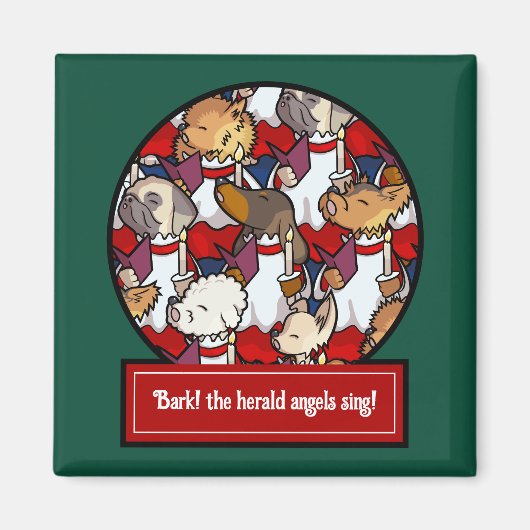 Funny Dog Choir Christmas Carol Pug Pun Cartoon Magneet (Voorkant)